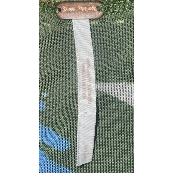 Free People Green Floral Mesh Sheer Piece of Paradise Bell Sleeves Blouse Top S - Picture 6 of 10